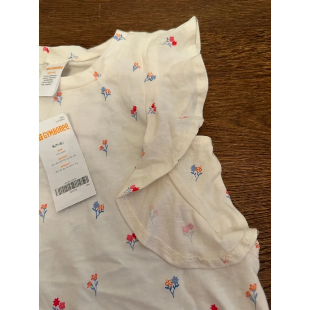 Gymboree Girls Top Size S 5-6 Floral Flutter Sleeve NWT